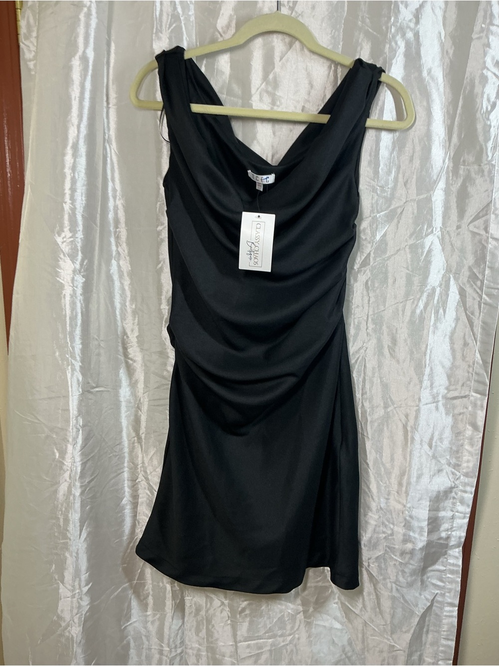 TCEC Black Cowl Neck Mini Dress